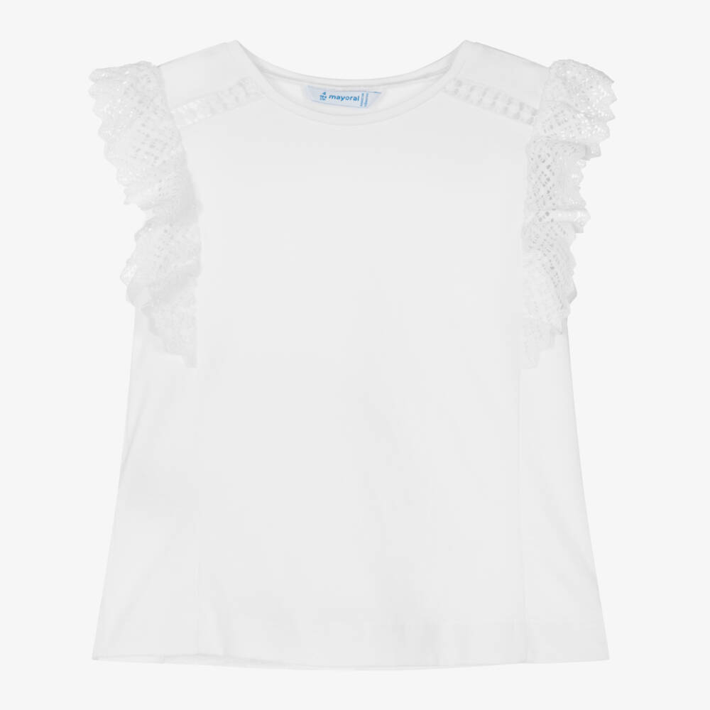 Mayoral-Girls Delicate Lace Scallop Tee | Childrensalon Outlet