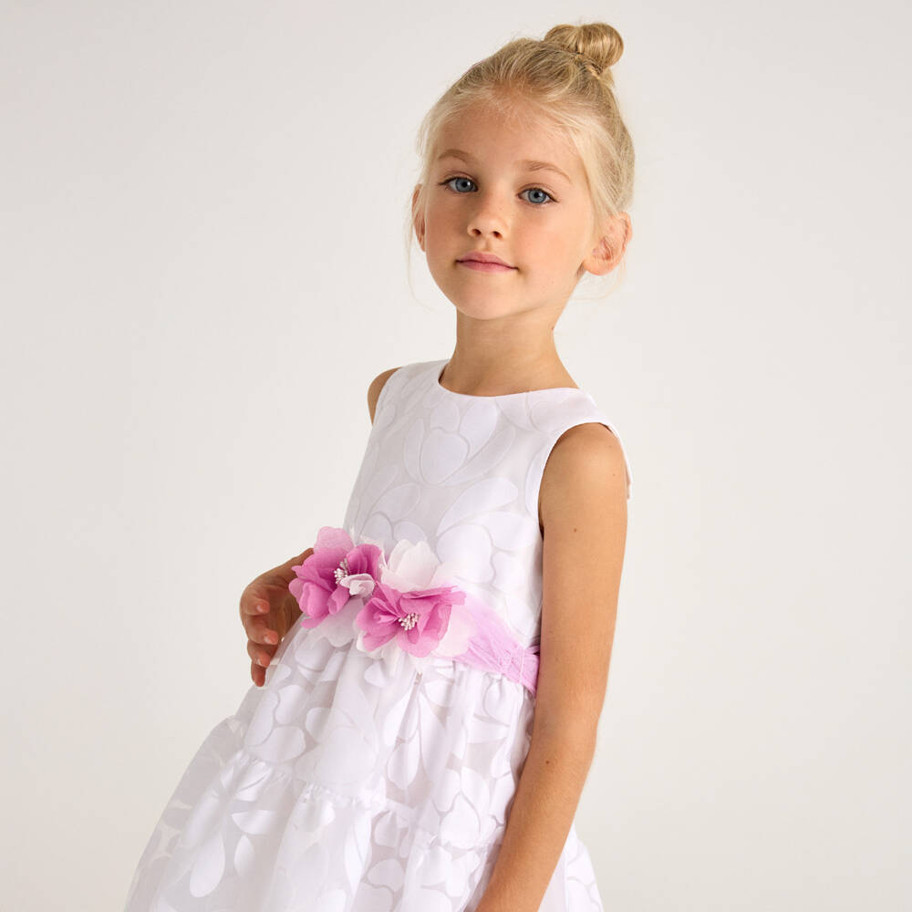 Mayoral-Girls Delicate Sheer Floral Frock | Childrensalon Outlet