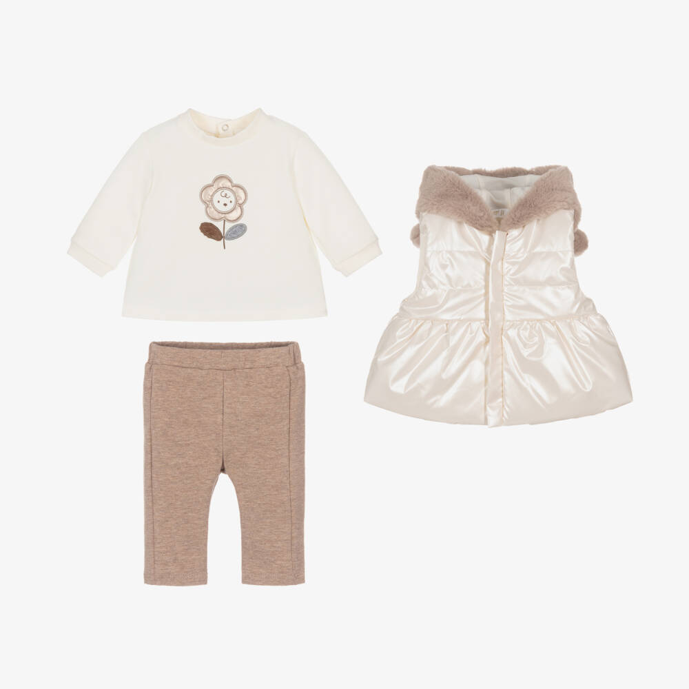 Mayoral Newborn-Girls' Delightful Ivory & Beige Ensemble | Childrensalon Outlet