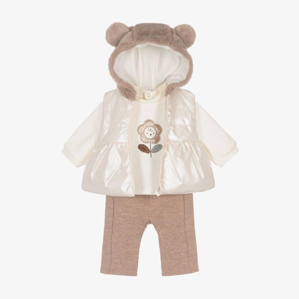 Mayoral Newborn-Girls' Delightful Ivory & Beige Ensemble | Childrensalon Outlet