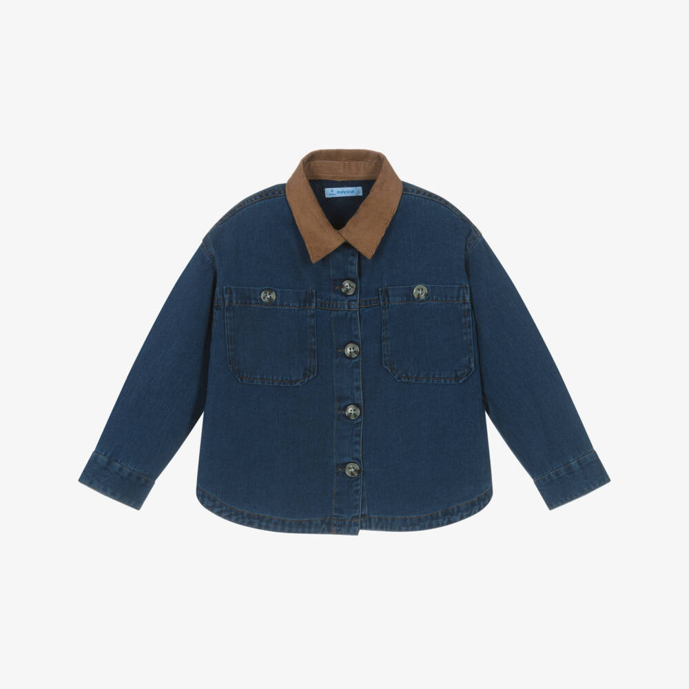 Mayoral-Джинсовая куртка-рубашка с вельветовым воротником для девочек | Childrensalon Outlet