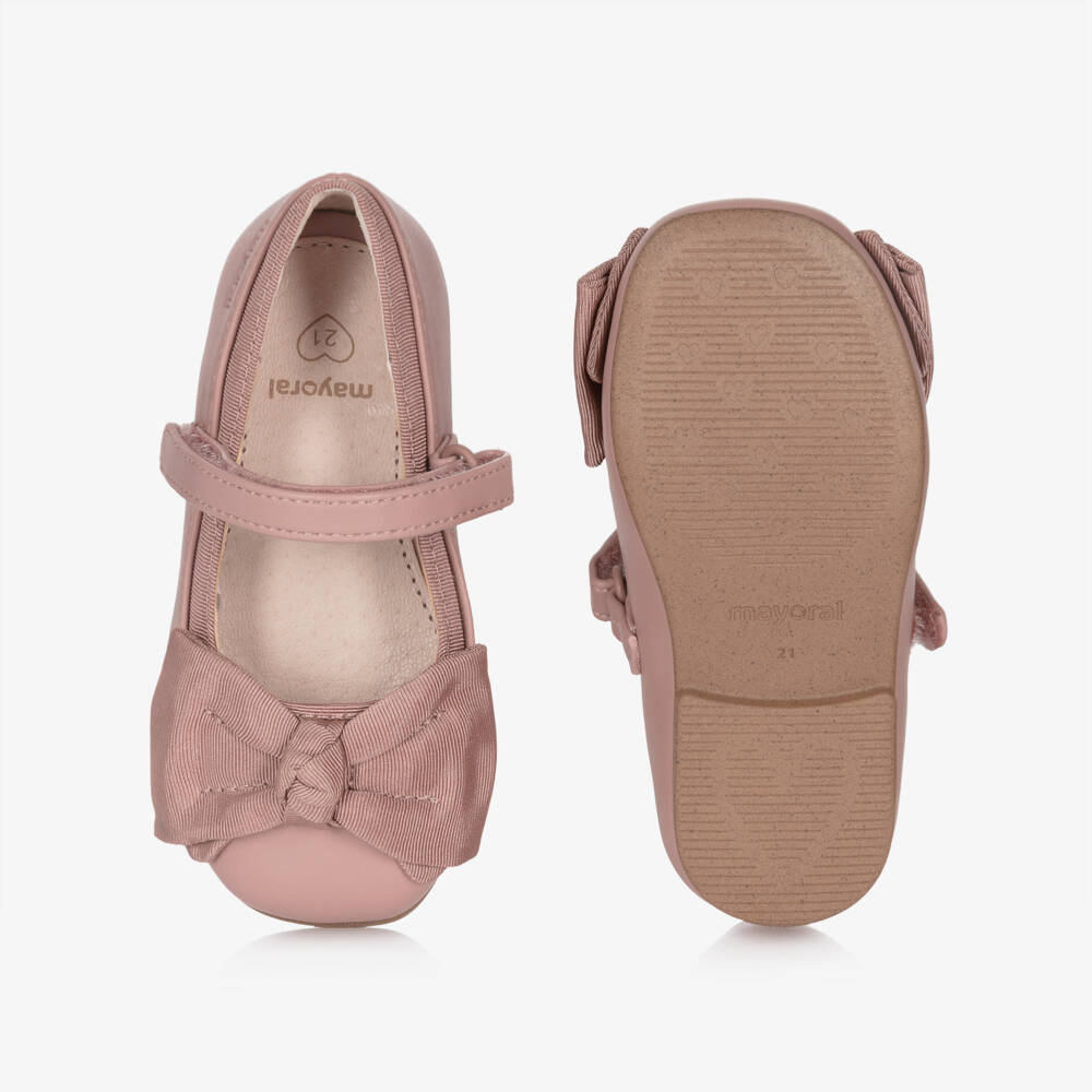 Mayoral-Girls Dusky Pink Bow Bar Shoes | Childrensalon Outlet