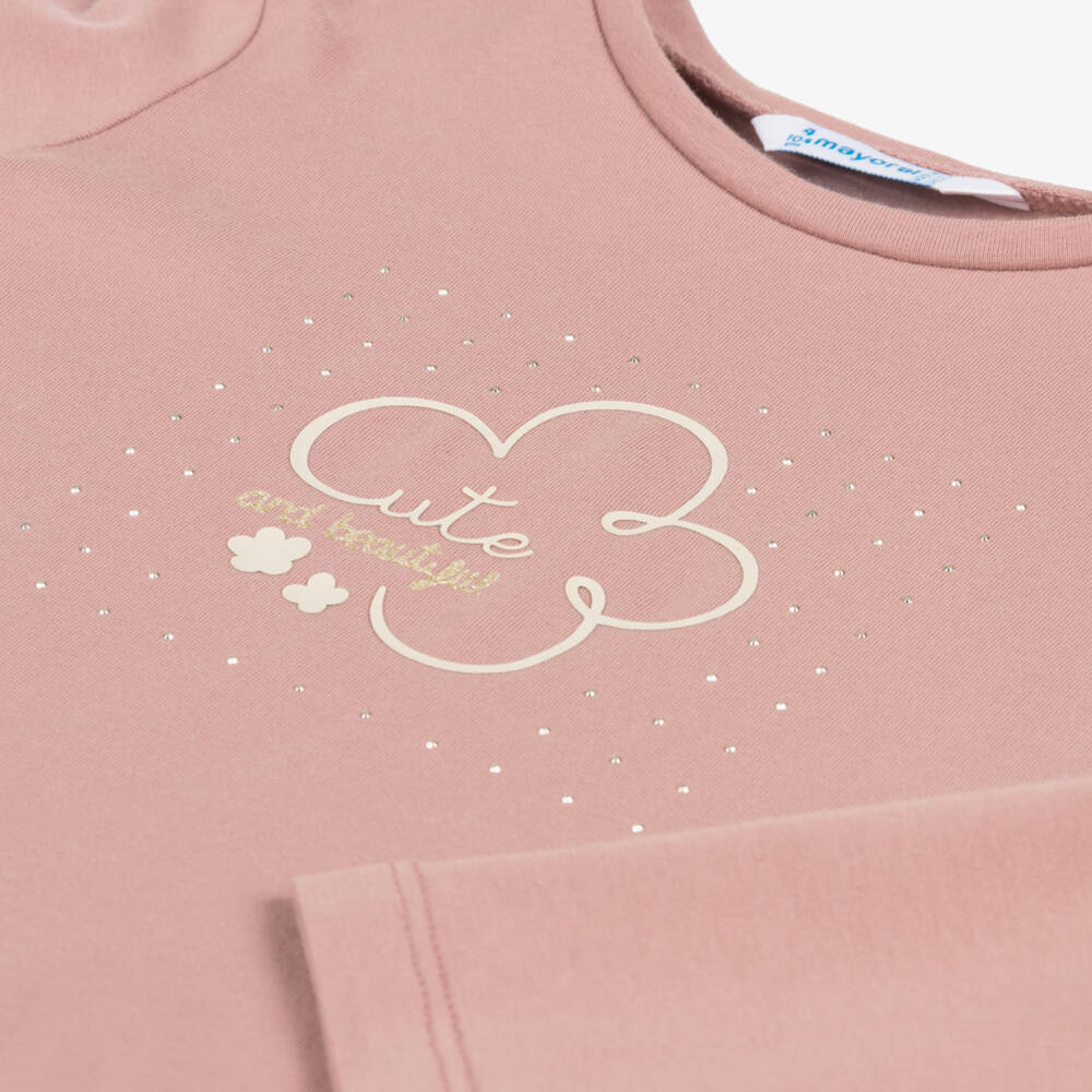Mayoral-Girls Dusky Pink Diamanté Tee | Childrensalon Outlet