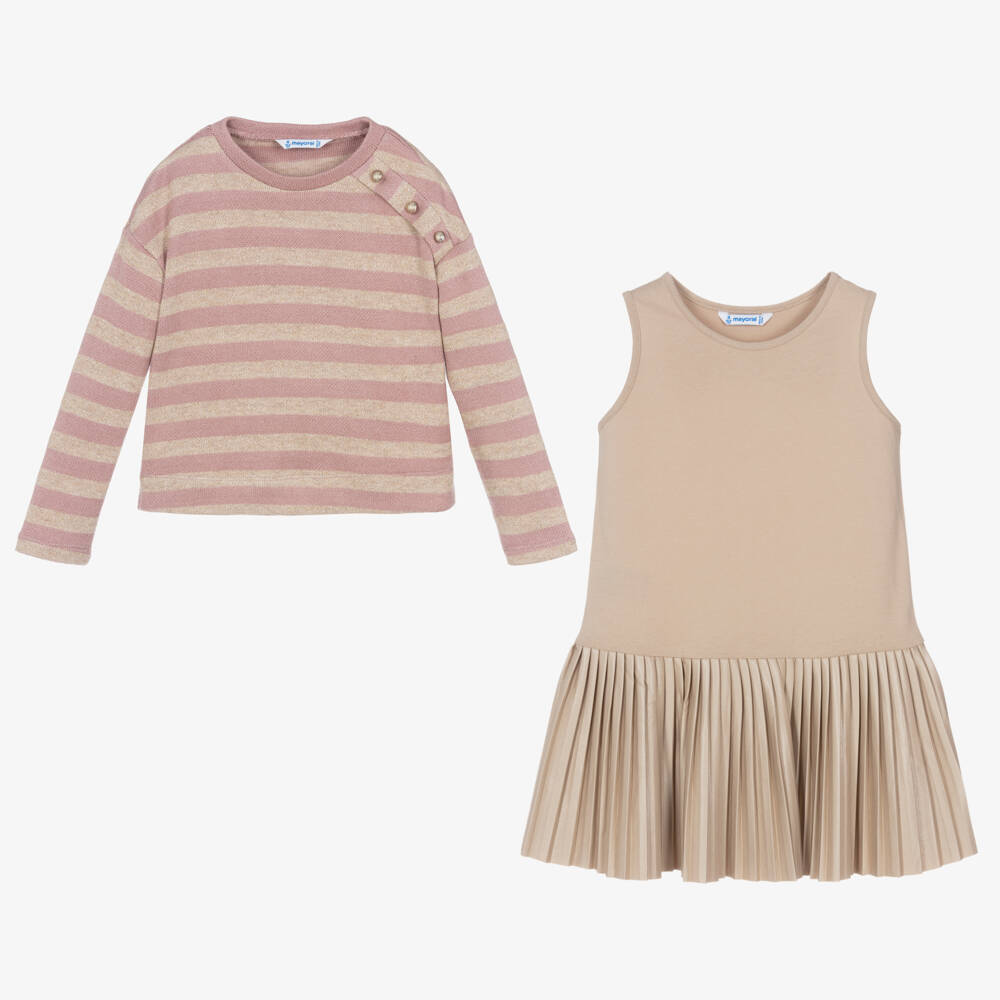 Mayoral-طقم فستان مقلم لون وردي | Childrensalon Outlet