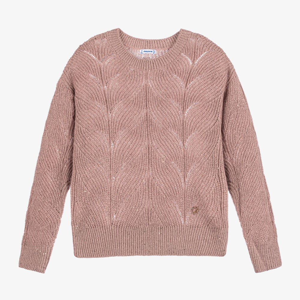 Mayoral-Girls Dusky Pink Glitter Sweater | Childrensalon Outlet