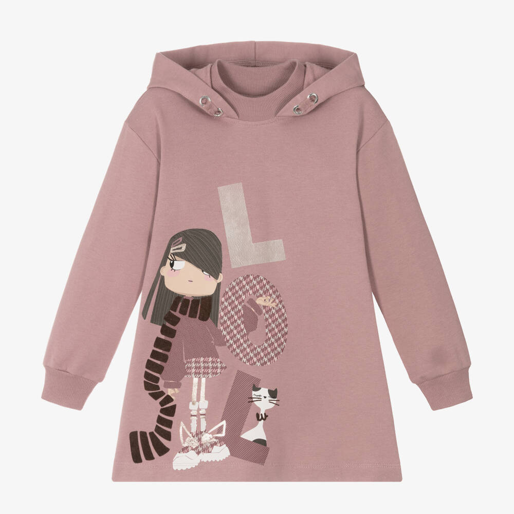 Mayoral-Girls Dusky Pink Hooded Dress | Childrensalon Outlet