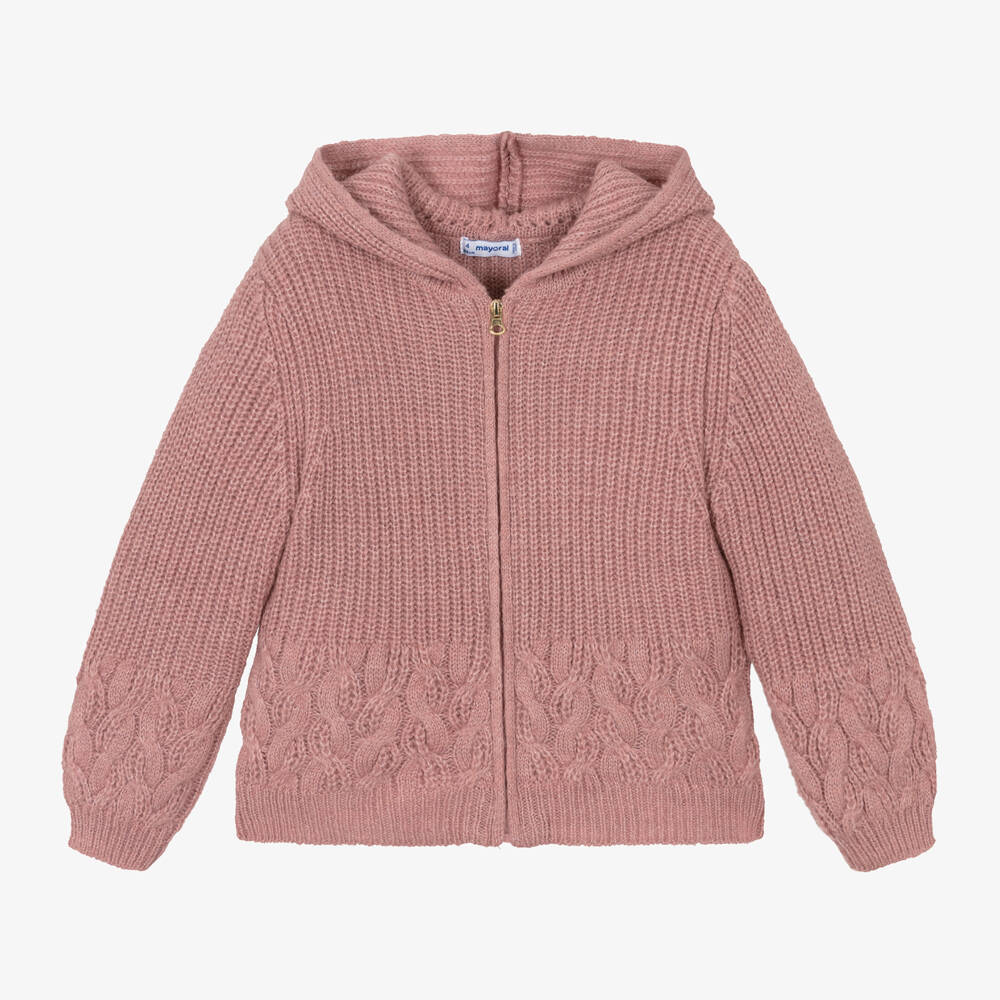 Mayoral-Girls Dusky Pink Knit Hoodie | Childrensalon Outlet