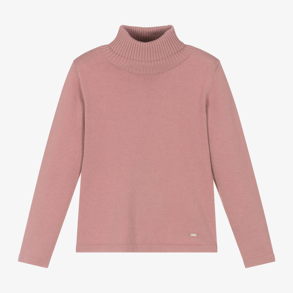 Mayoral-Girls Dusky Pink Knit Polo Neck | Childrensalon Outlet