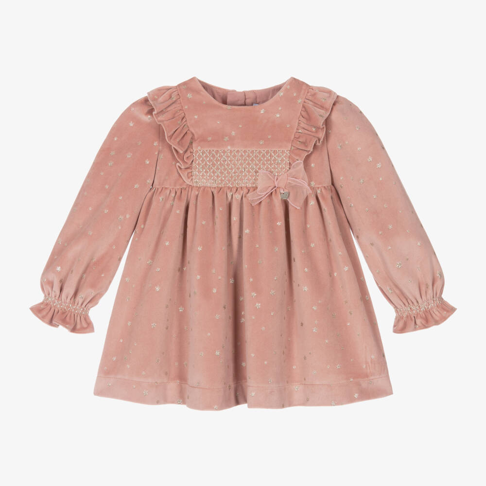 Mayoral-Girls Dusky Pink Starry Velour Dress | Childrensalon Outlet
