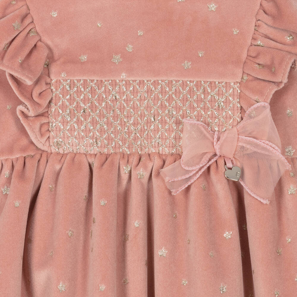 Mayoral-Girls Dusky Pink Starry Velour Dress | Childrensalon Outlet