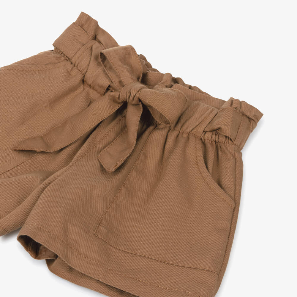 Mayoral-Хлопковые шорты с бантом для девочек в природных тонах | Childrensalon Outlet