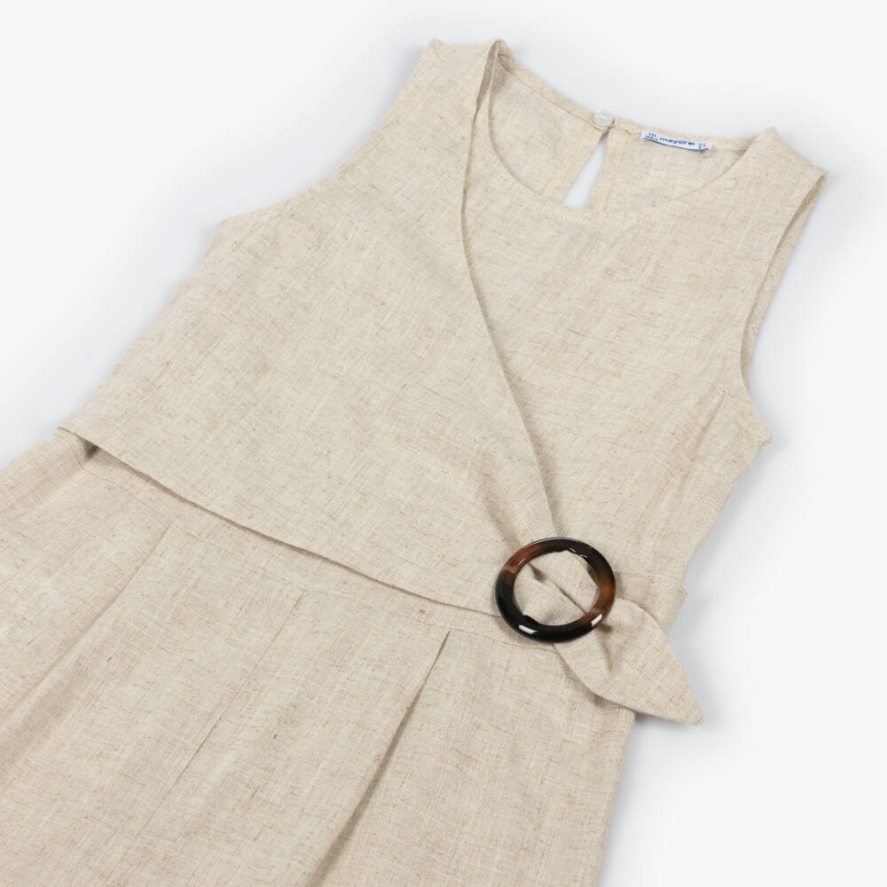 Mayoral-Girls Elegant Beige Cross-Back Jumpsuit | Childrensalon Outlet