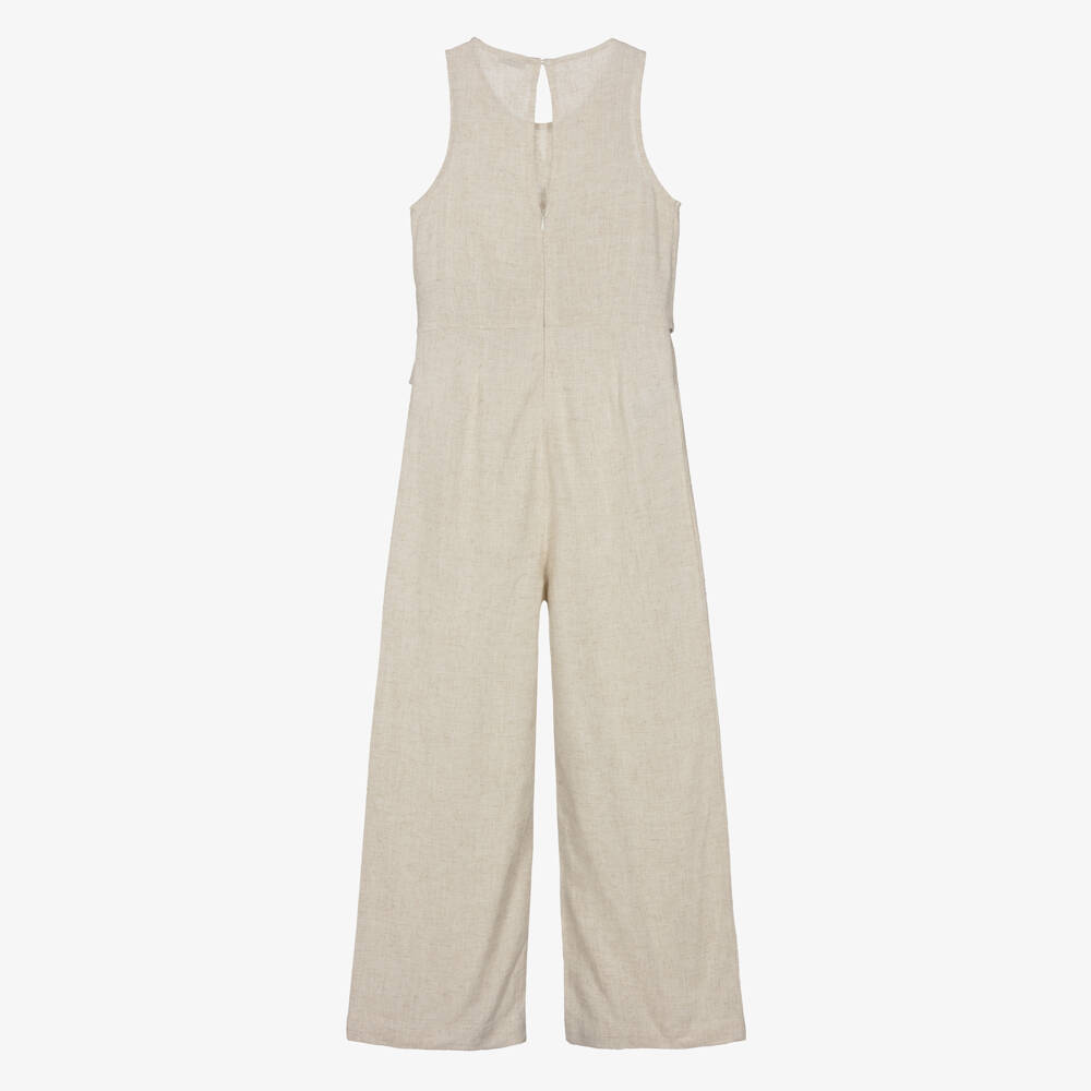 Mayoral-Girls Elegant Beige Cross-Back Jumpsuit | Childrensalon Outlet