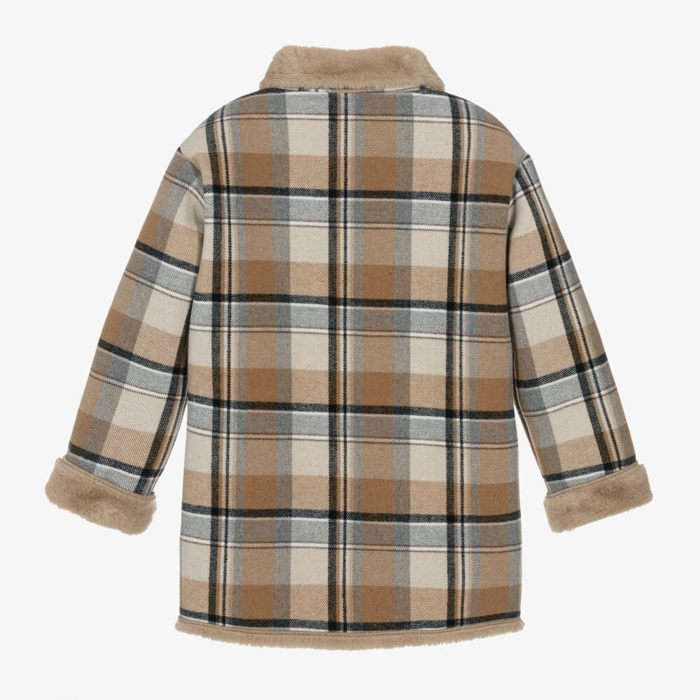 Mayoral-معطف فاخر بنقشة مربعات بيج للبنات | Childrensalon Outlet