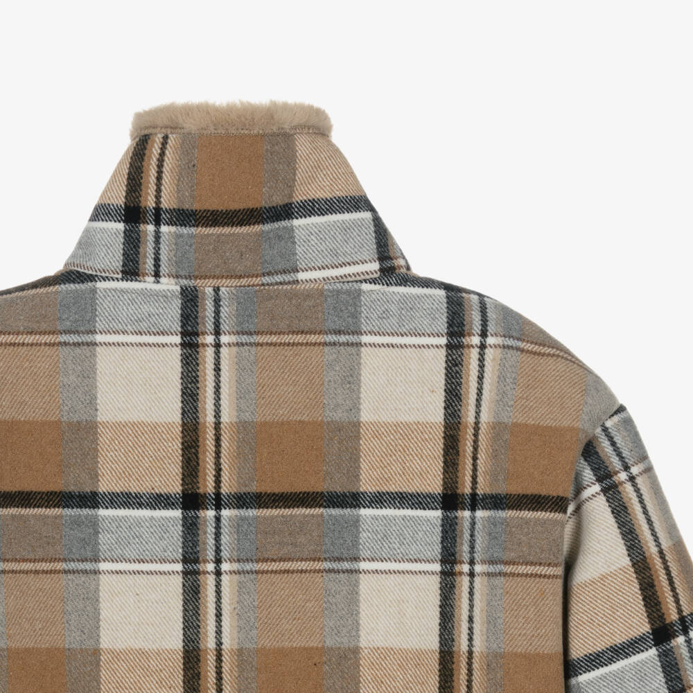 Mayoral-معطف فاخر بنقشة مربعات بيج للبنات | Childrensalon Outlet