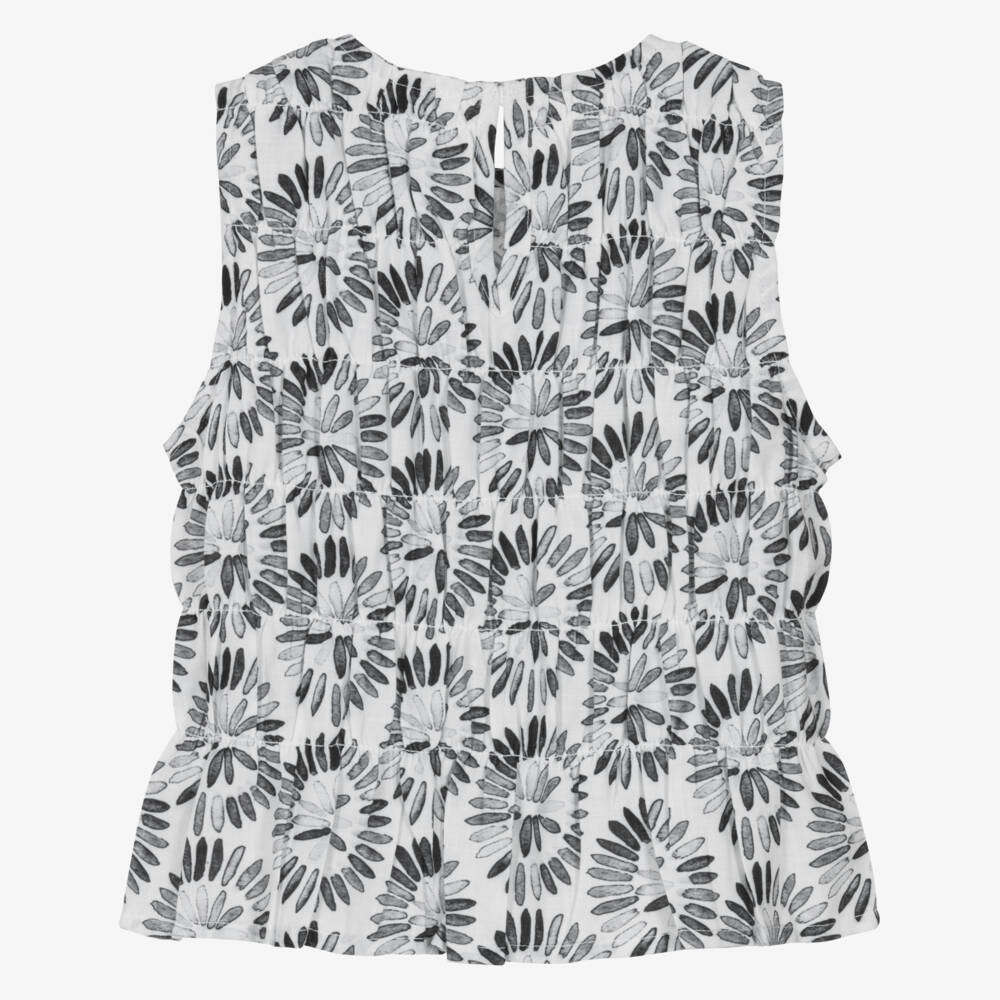 Mayoral-Girls Elegant Black Ruched Floral Blouse | Childrensalon Outlet