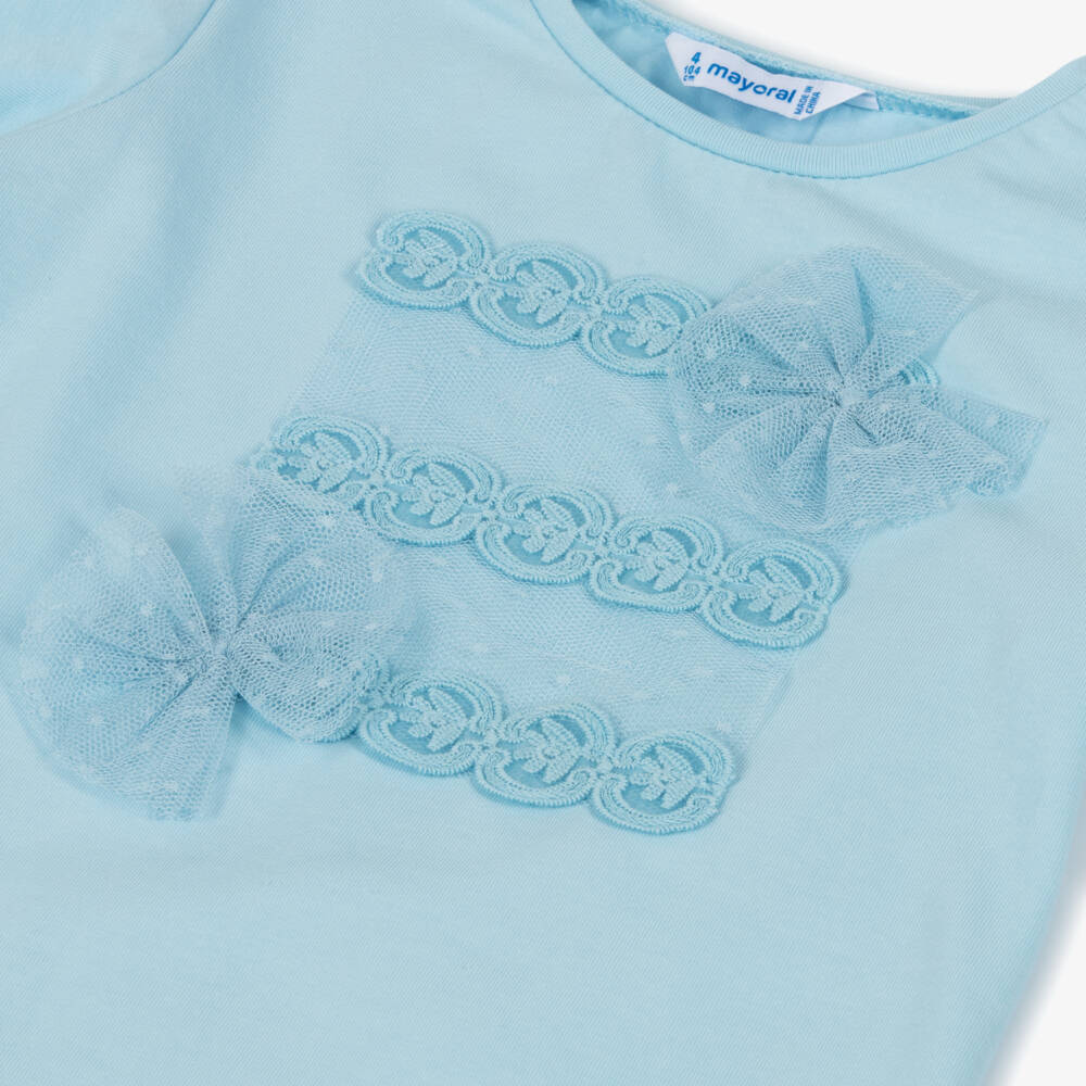 Mayoral-Girls Elegant Blue Lace Tee | Childrensalon Outlet