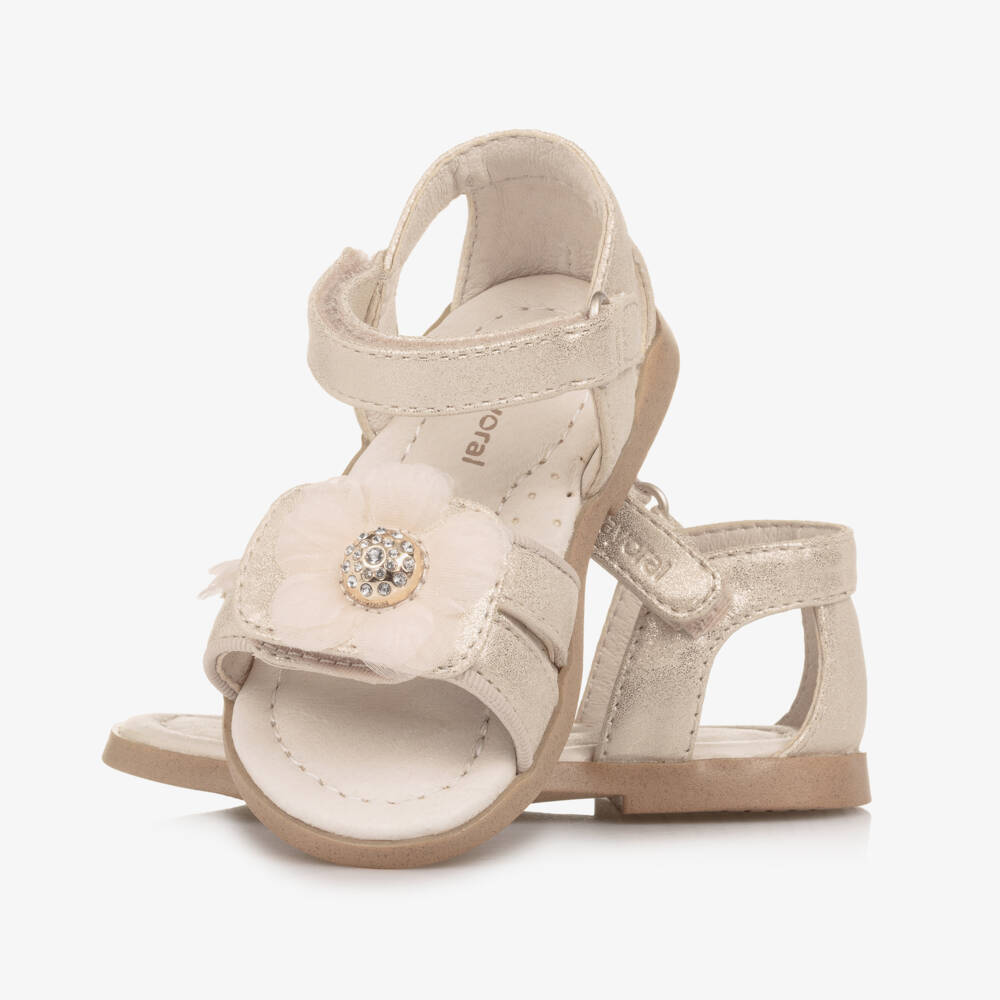 Mayoral-Girls Elegant Gold Floral Tulle Sandals | Childrensalon Outlet