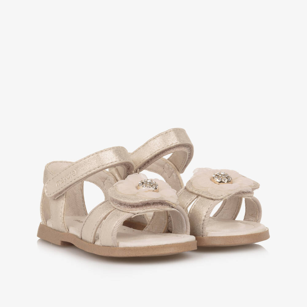Mayoral-Girls Elegant Gold Floral Tulle Sandals | Childrensalon Outlet