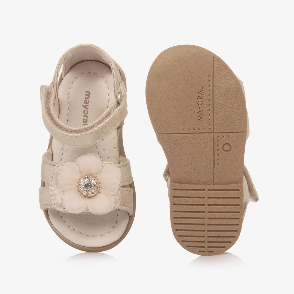 Mayoral-Girls Elegant Gold Floral Tulle Sandals | Childrensalon Outlet