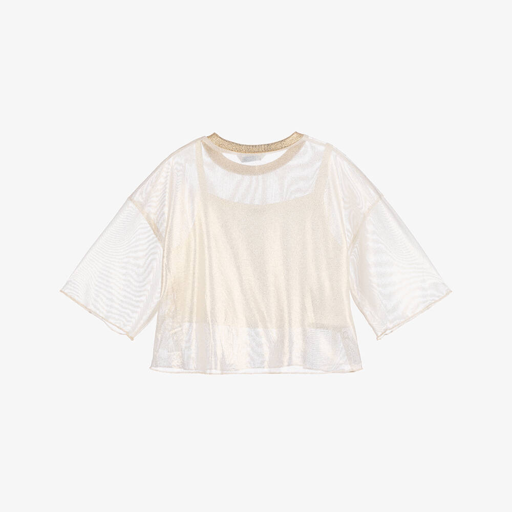 Mayoral-Girls Elegant Gold & Ivory Duo Top | Childrensalon Outlet
