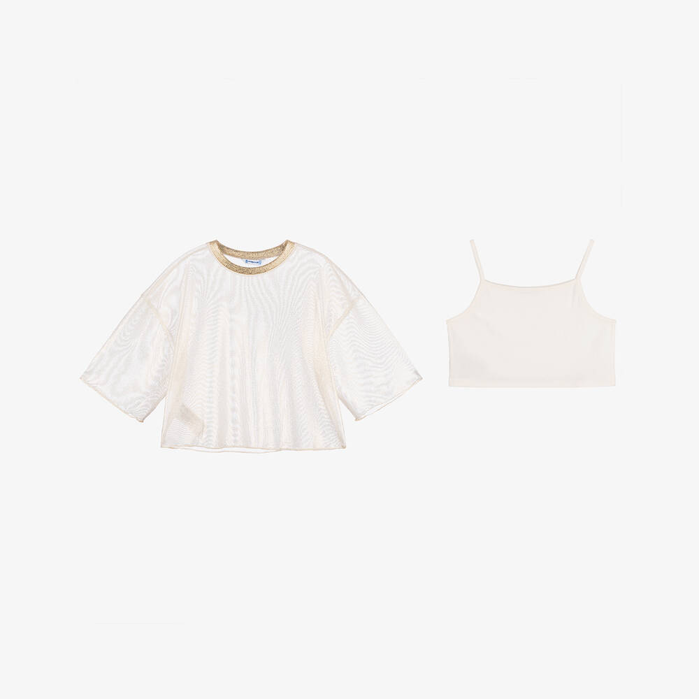 Mayoral-Girls Elegant Gold & Ivory Duo Top | Childrensalon Outlet
