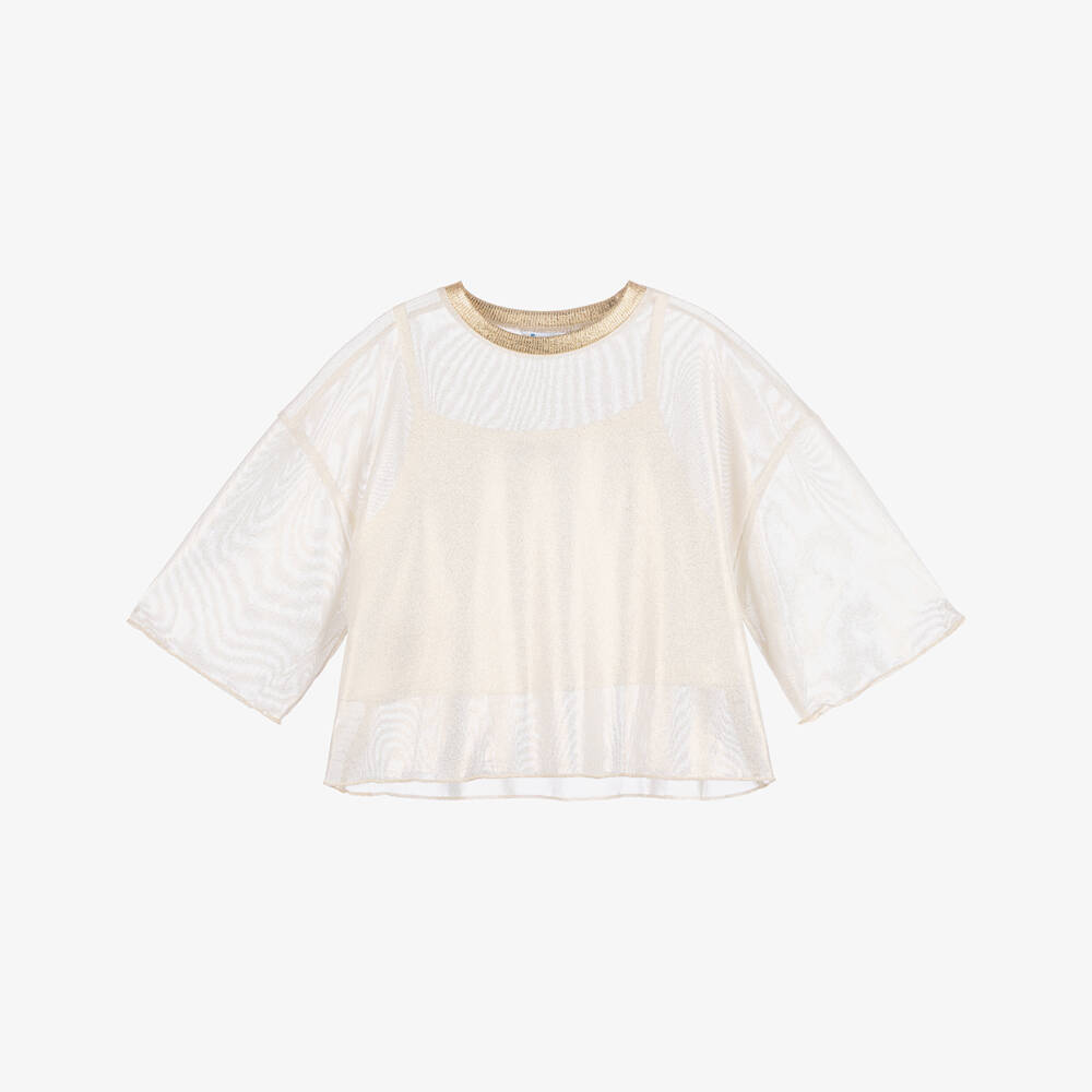 Mayoral-Girls Elegant Gold & Ivory Duo Top | Childrensalon Outlet