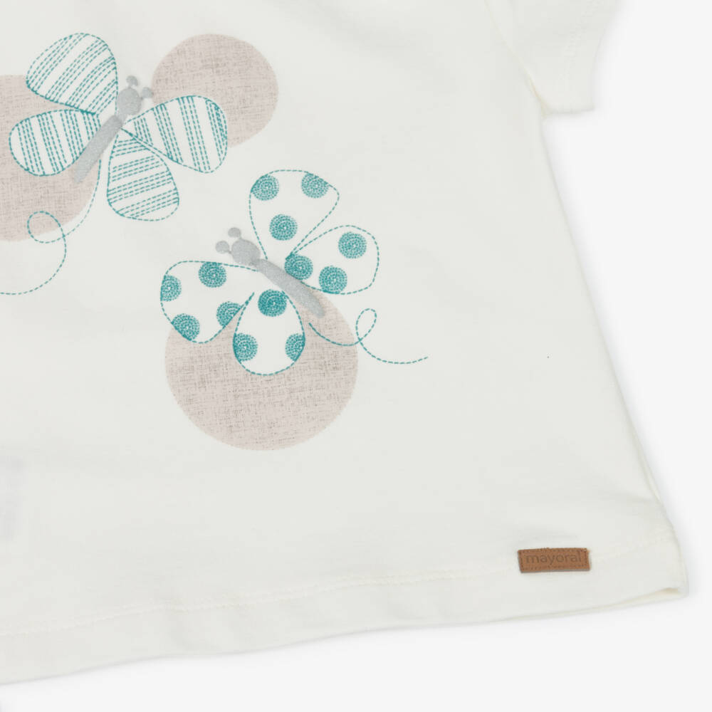 Mayoral-Girls Elegant Ivory Butterfly Tee | Childrensalon Outlet
