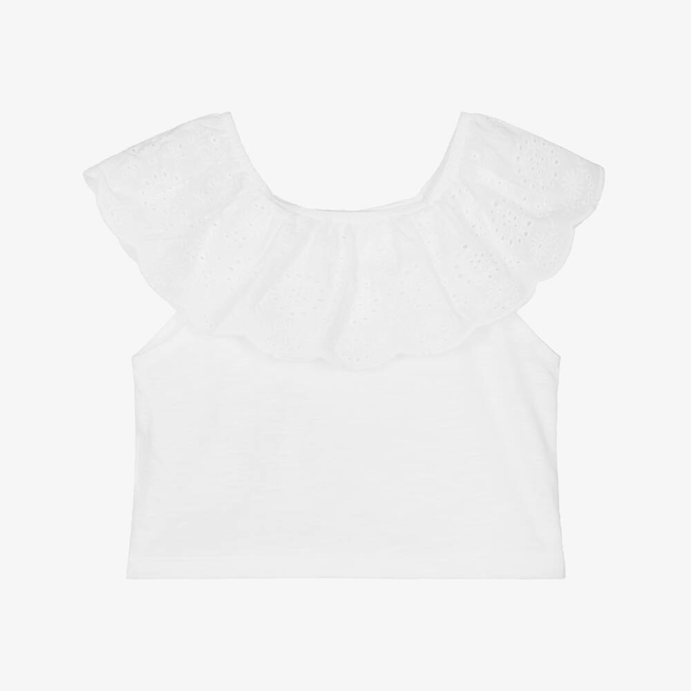 Mayoral-Girls Elegant White Eyelet Cotton Blouse | Childrensalon Outlet