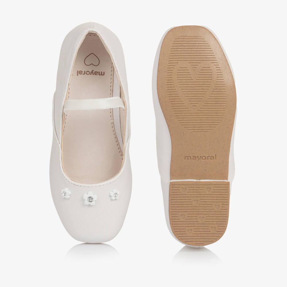 Mayoral-Girls Elegant White Floral Flats | Childrensalon Outlet