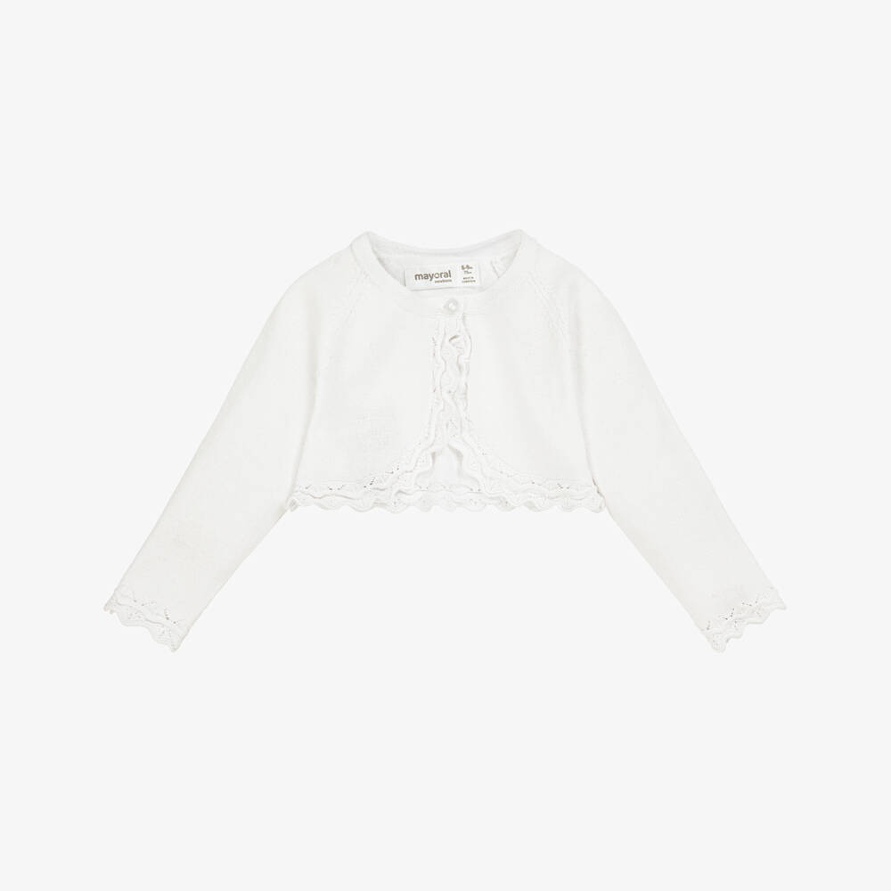 Mayoral Newborn-Girls' Elegant White Knit Shrug | Childrensalon Outlet