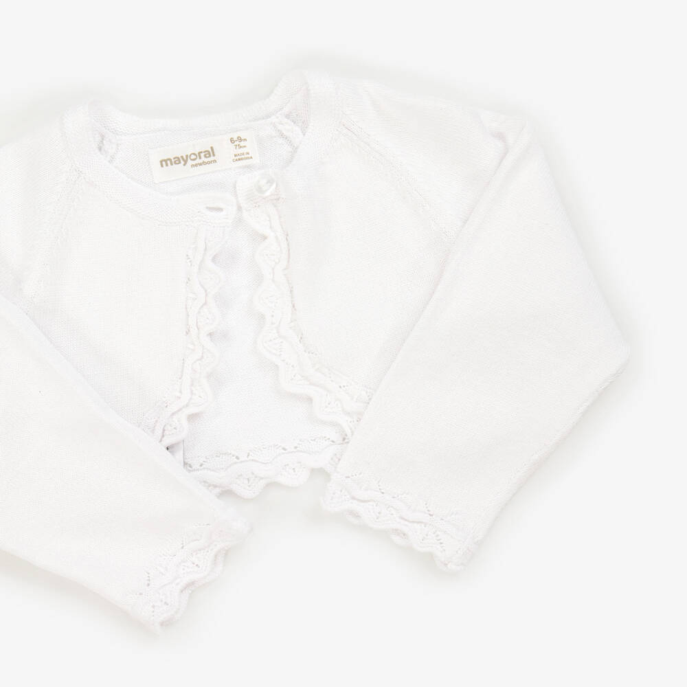 Mayoral Newborn-Girls' Elegant White Knit Shrug | Childrensalon Outlet