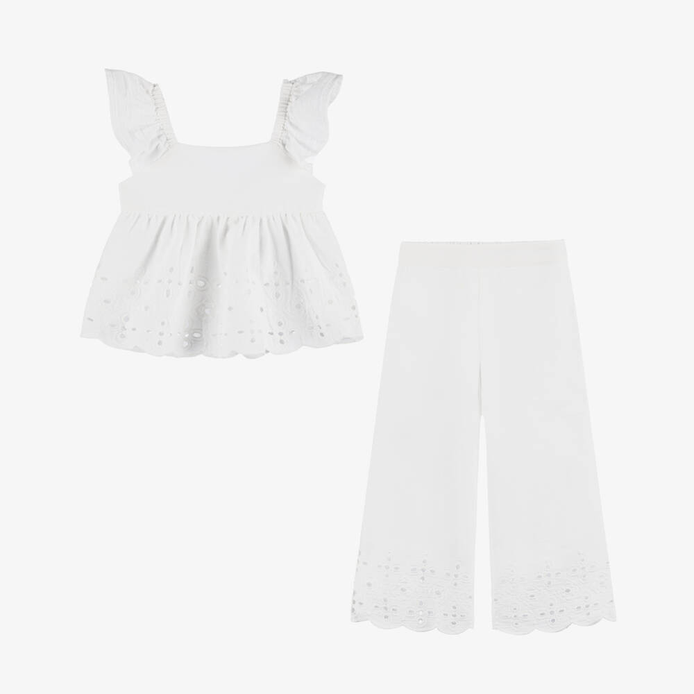 Mayoral-Girls Elegant White Trousers Ensemble | Childrensalon Outlet