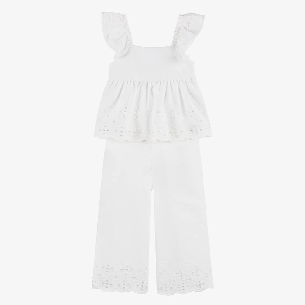 Mayoral-Girls Elegant White Trousers Ensemble | Childrensalon Outlet