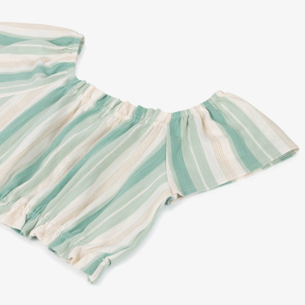 Mayoral-Girls Emerald & Ivory Striped Cotton Ensemble | Childrensalon Outlet