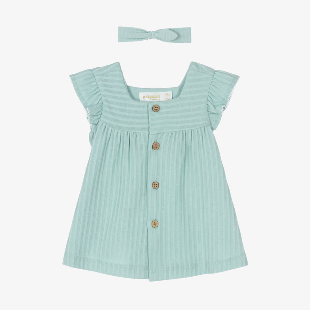 Mayoral Newborn-Girls Emerald Ribbed Dress & Headband | Childrensalon Outlet