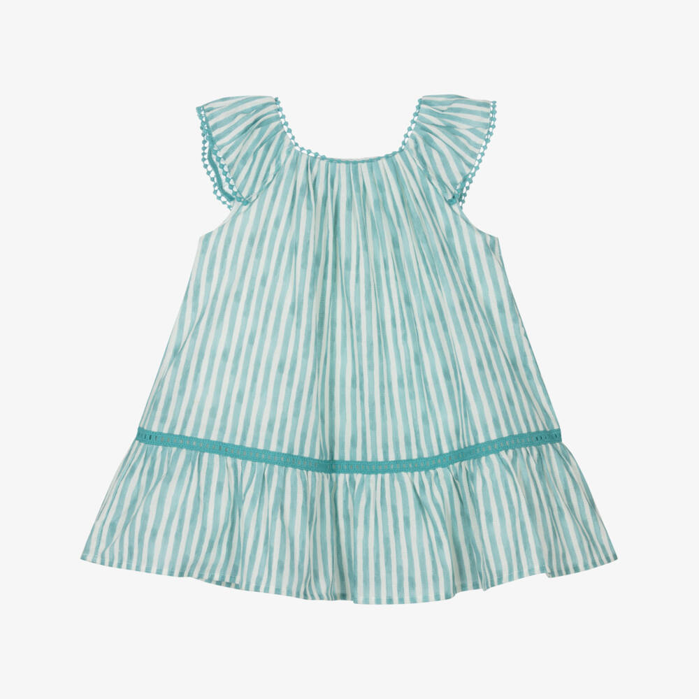 Mayoral-Girls Emerald Stripe Cotton Frock | Childrensalon Outlet