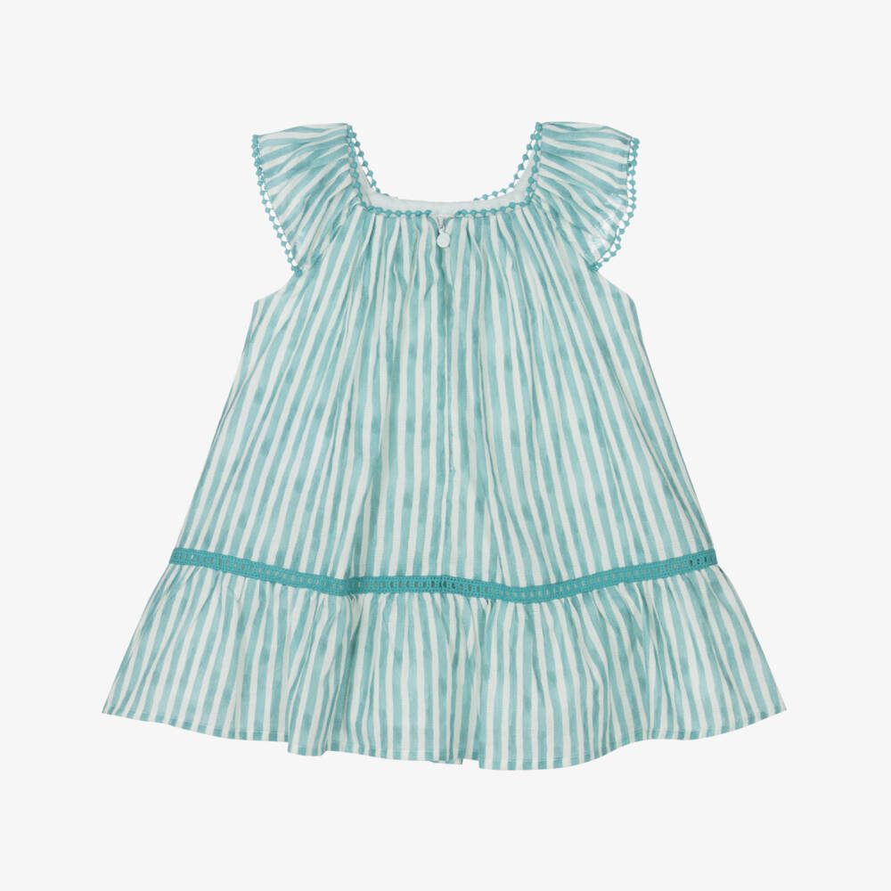 Mayoral-فستان قطن مخطط زمردي للبنات | Childrensalon Outlet