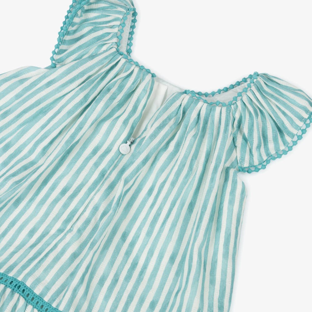 Mayoral-فستان قطن مخطط زمردي للبنات | Childrensalon Outlet