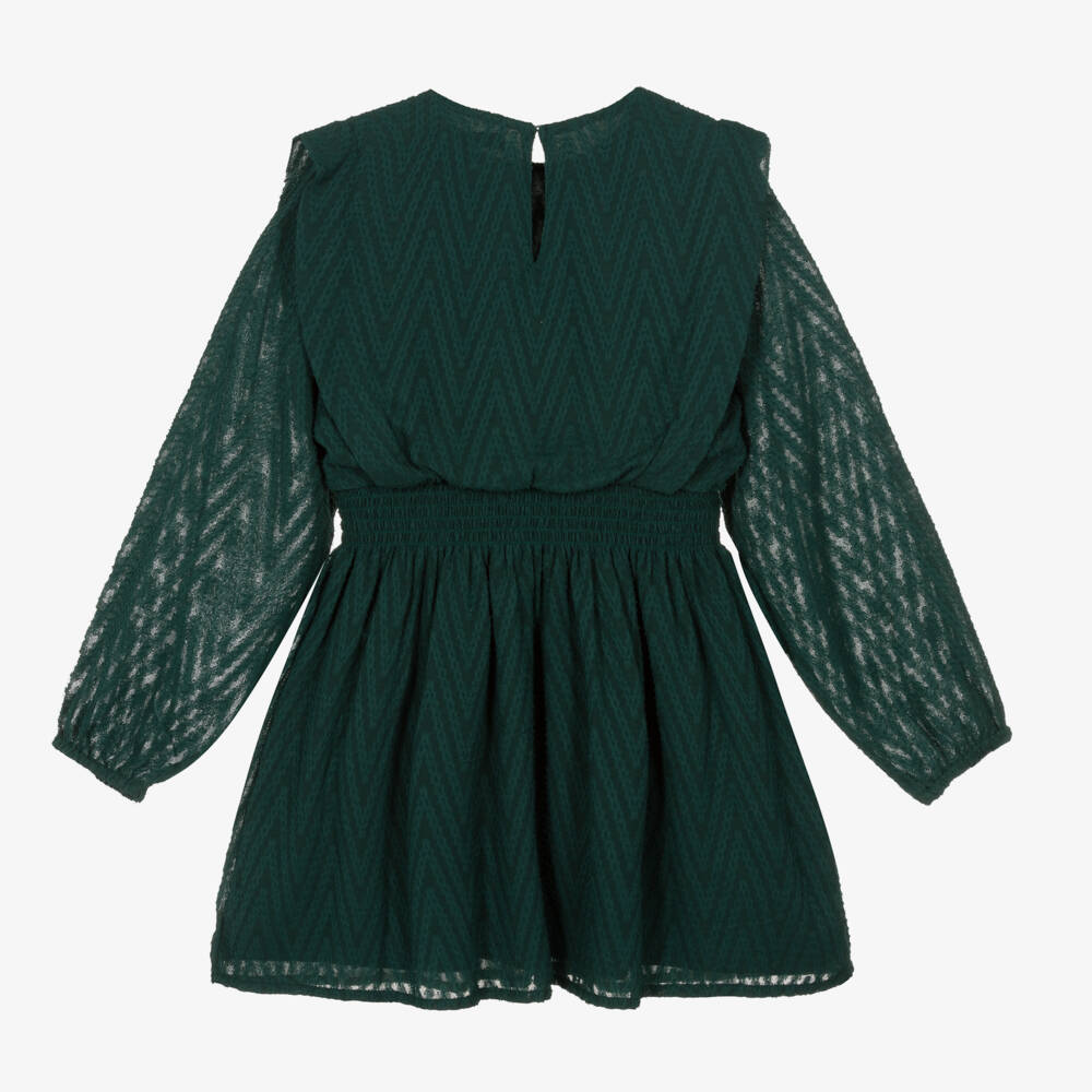 Mayoral-Girls Emerald Zigzag Chiffon Dress | Childrensalon Outlet