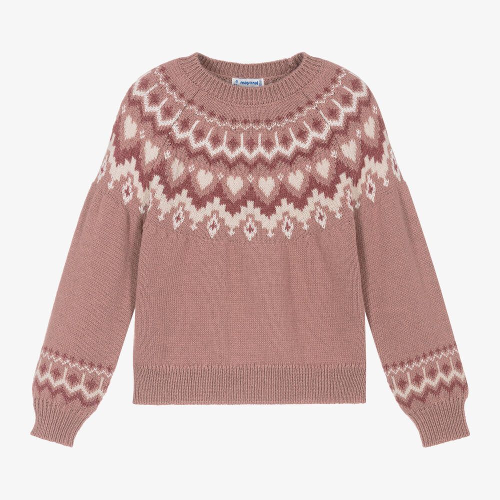 Mayoral-Girls Fair Isle Pink Sweater | Childrensalon Outlet