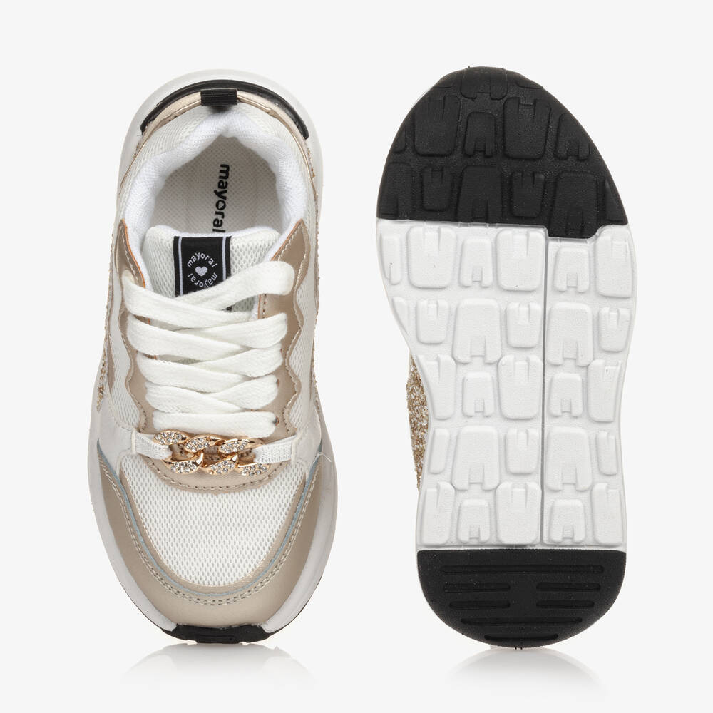 Mayoral-Girls Faux Leather & Mesh Glitter Trainers | Childrensalon Outlet