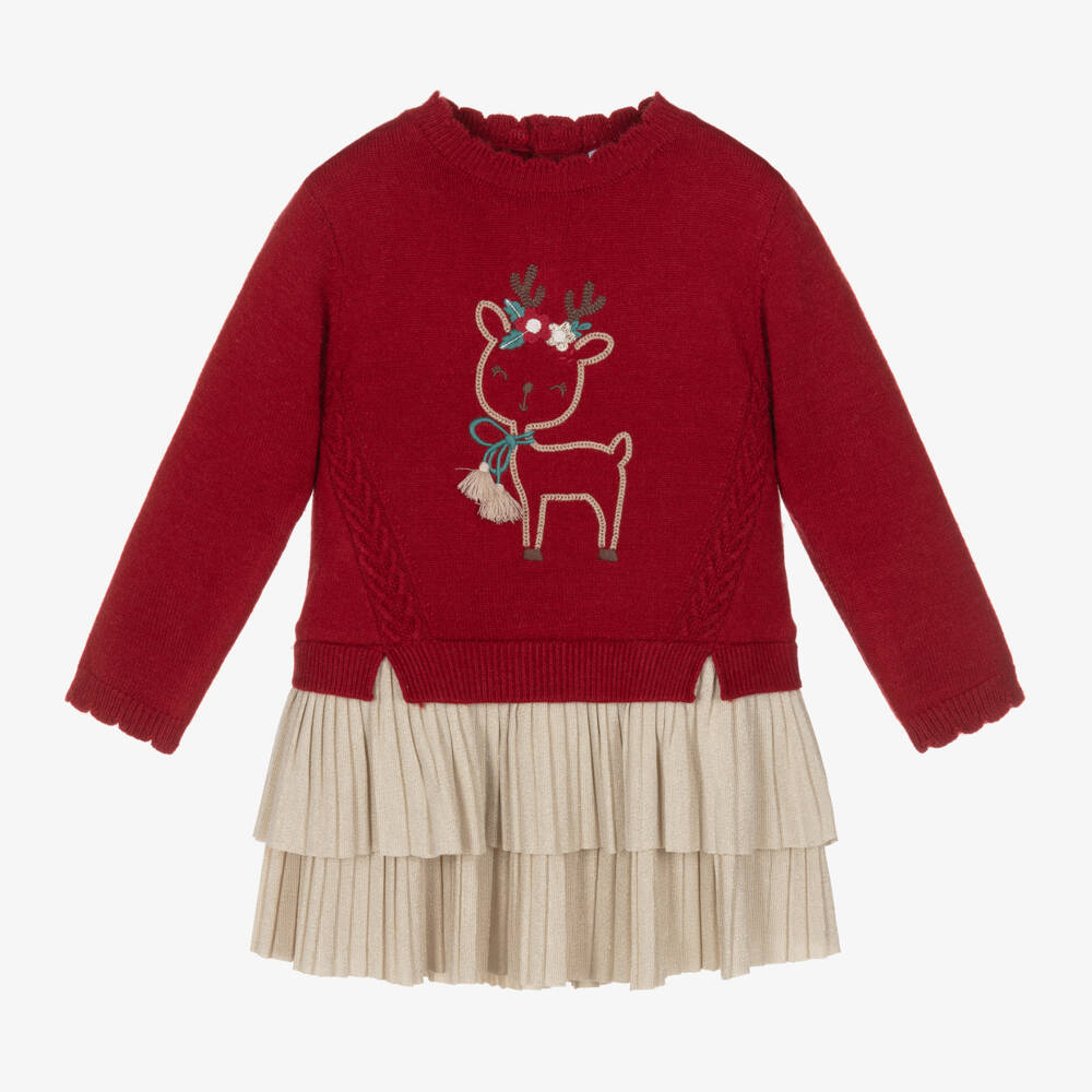 Mayoral-Girls Festive Knitted Deer Dress | Childrensalon Outlet