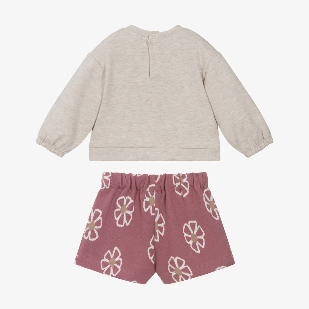 Mayoral-Girls Floral Beige Knit Shorts Outfit | Childrensalon Outlet