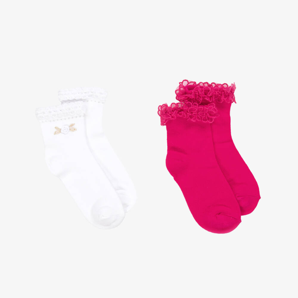 Mayoral-جوارب قطنية بنقشة زهور للبنات - طقم مزدوج | Childrensalon Outlet