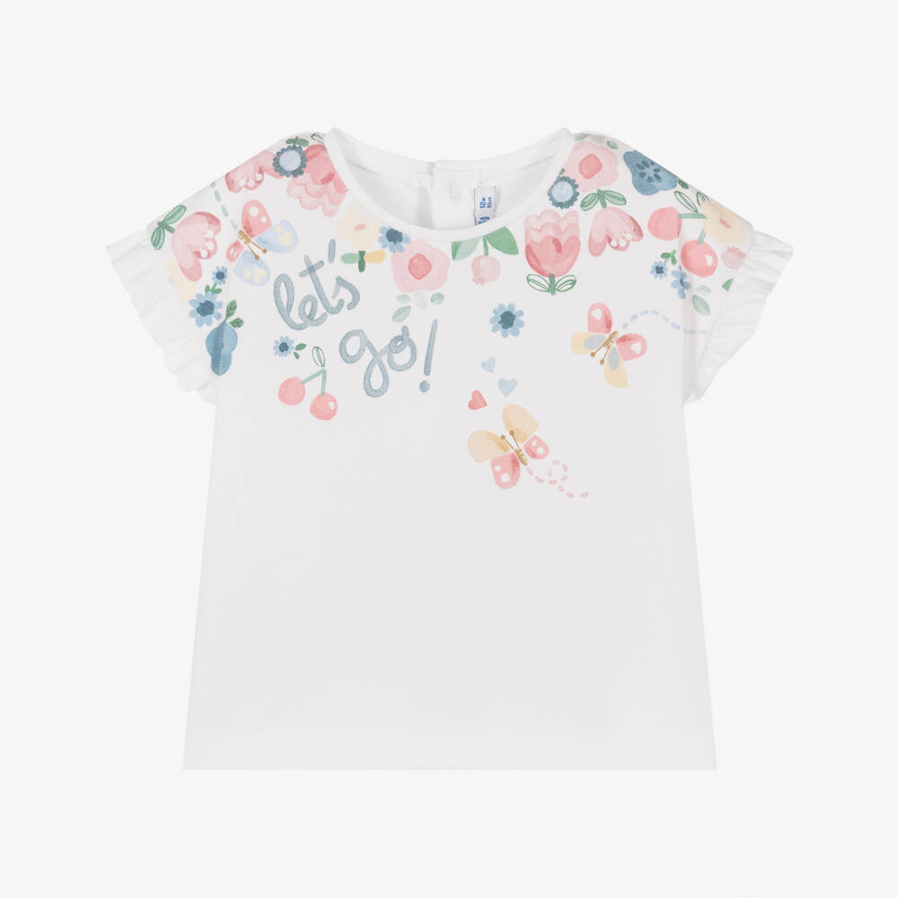 Mayoral-Girls Floral Frill Cotton Top | Childrensalon Outlet