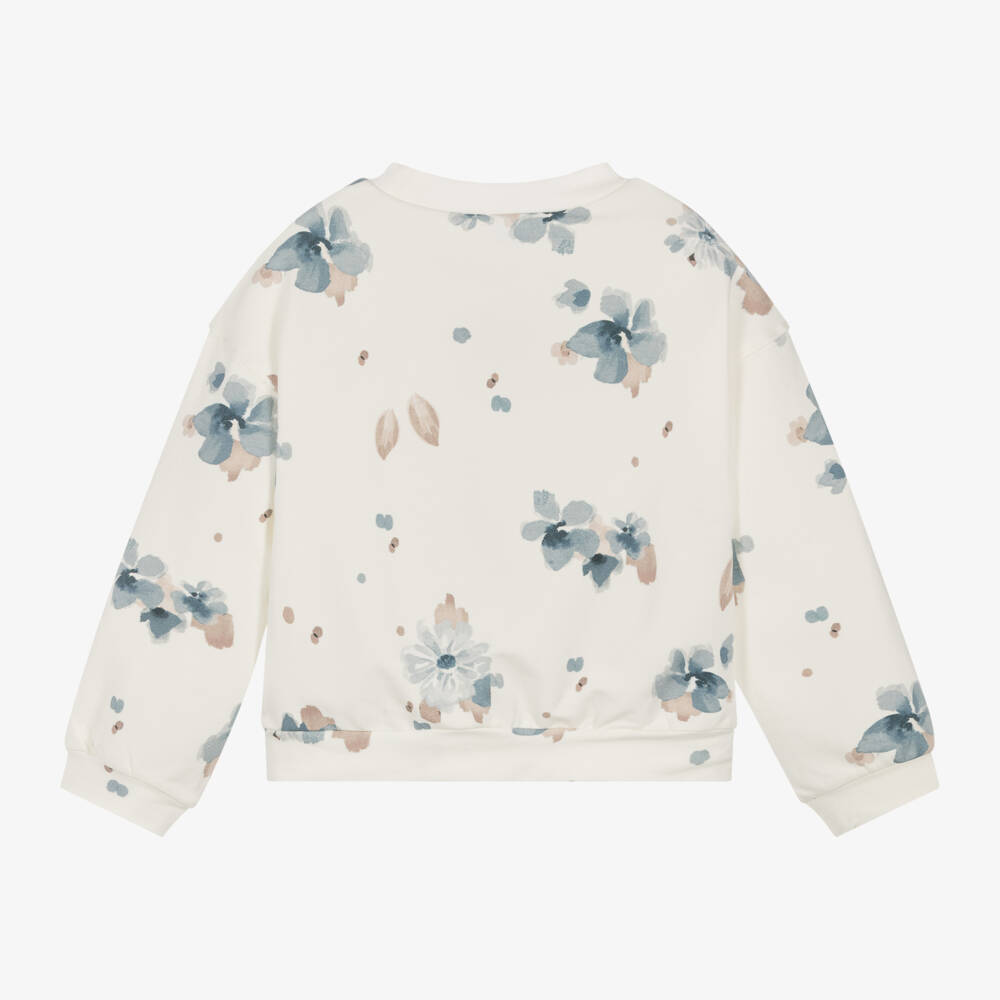 Mayoral-Girls Floral Ivory Blue Cotton Jumper | Childrensalon Outlet
