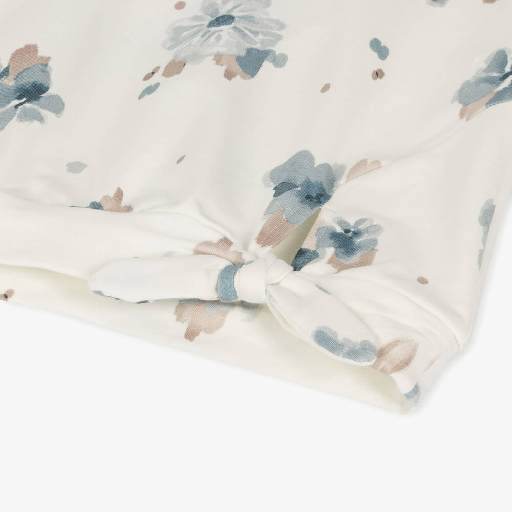 Mayoral-Girls Floral Ivory Blue Cotton Jumper | Childrensalon Outlet