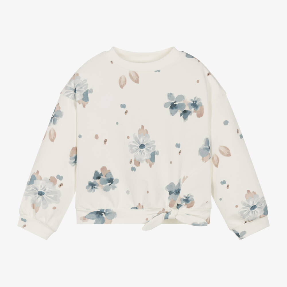 Mayoral-Girls Floral Ivory Blue Cotton Jumper | Childrensalon Outlet