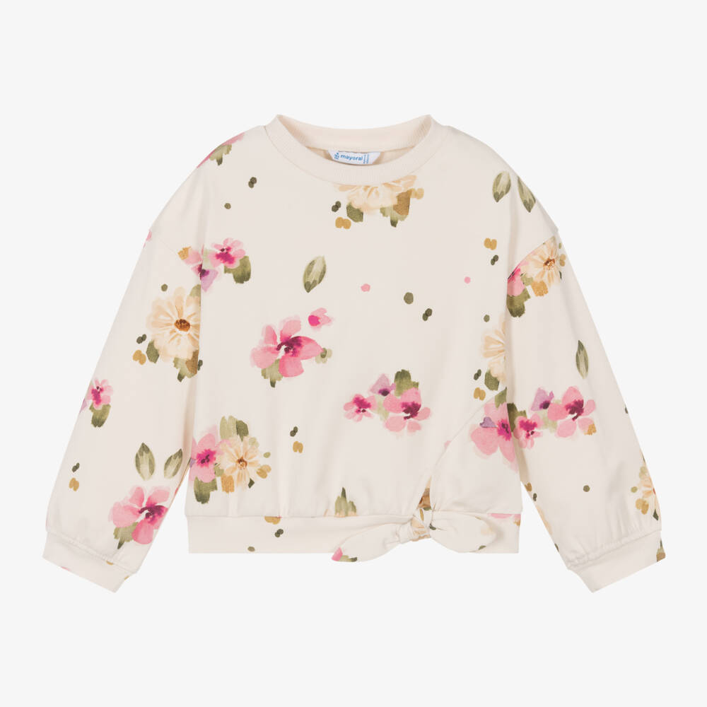 Mayoral-Girls Floral Ivory & Pink Jumper | Childrensalon Outlet